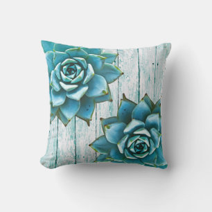 Succulente Waterverf op Aqua Kussen