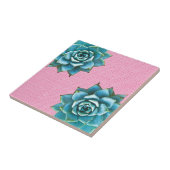 Succulente Waterverf op Bleek roze Tegeltje (Zijkant)
