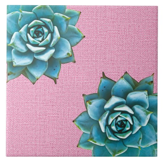 Succulente Waterverf op Bleek roze Tegeltje (Voorkant)