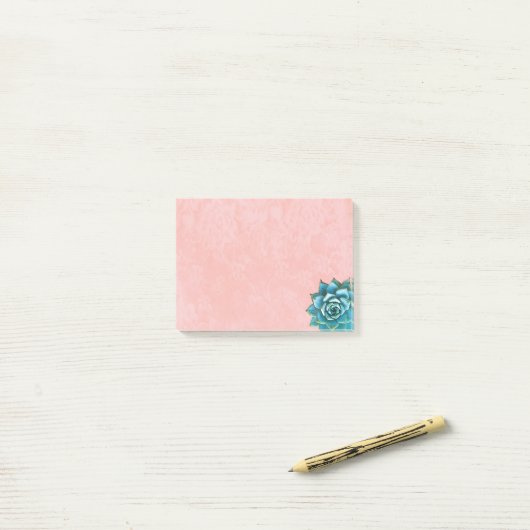 Succulente Waterverf op Blush Pink Lace Post-it® Notes (Op bureau)