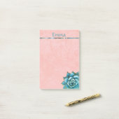 Succulente Waterverf op Blush Pink Lace Post-it® Notes (Op bureau)