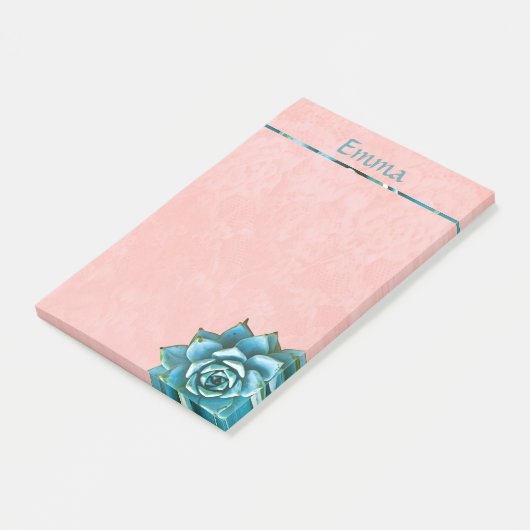 Succulente Waterverf op Blush Pink Lace Post-it® Notes (Schuin)
