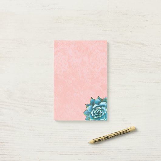 Succulente Waterverf op Blush Pink Lace Post-it® Notes (Op bureau)