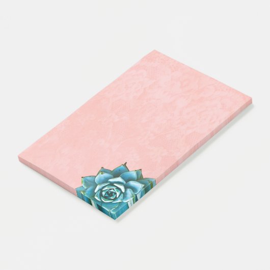Succulente Waterverf op Blush Pink Lace Post-it® Notes (Schuin)