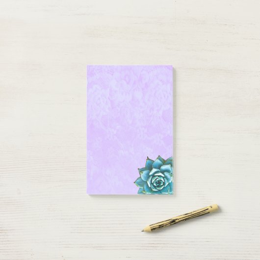 Succulente Waterverf op lavenderkant Post-it® Notes (Op bureau)