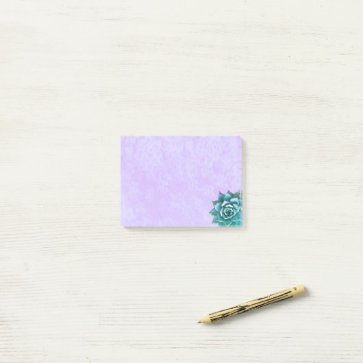 Succulente Waterverf op lavenderkant Post-it® Notes (Op bureau)
