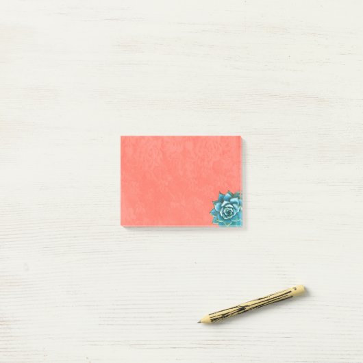 Succulente Waterverf op Oranje kant Post-it® Notes (Op bureau)