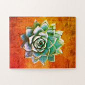 Succulente Waterverf op Oranje roest Legpuzzel (Horizontaal)