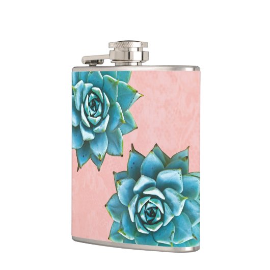 Succulente Waterverf op roze kant Heupfles (Links)