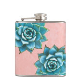 Succulente Waterverf op roze kant Heupfles (Voorkant)