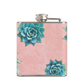 Succulente Waterverf op roze kant Heupfles (Achterkant)