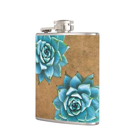 Succulente Waterverf op Rustic Brown Heupfles (Links)