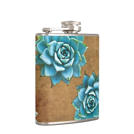 Succulente Waterverf op Rustic Brown Heupfles (Rechts)