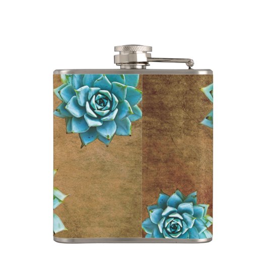 Succulente Waterverf op Rustic Brown Heupfles (Achterkant)