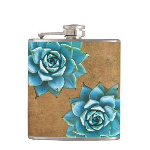 Succulente Waterverf op Rustieke Bruin Heupfles