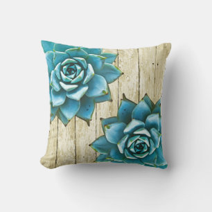 Succulente Waterverf op Shabby Wood Kussen