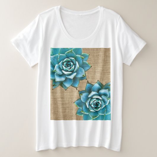 Succulente Waterverf op Tan Burlap Grote Maat T-shirt (Design voorkant)