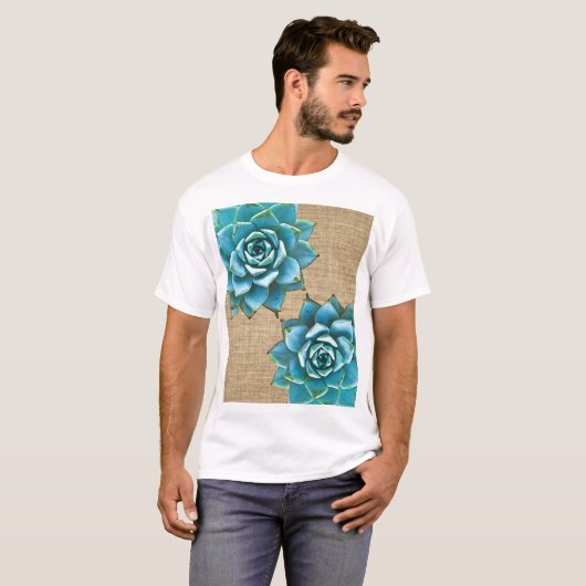 Succulente Waterverf op Tan Burlap T-shirt (Voorkant volledig)