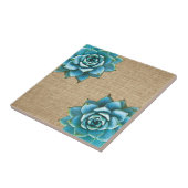 Succulente Waterverf op Tan Burlap Tegeltje (Zijkant)