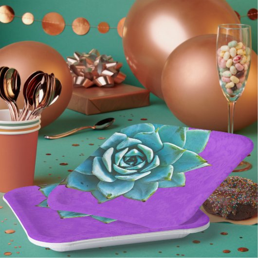 Succulente Waterverf Paarse kant Papieren Bordje (Multi)