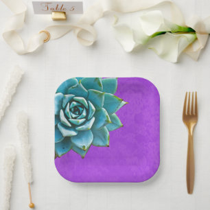 Succulente Waterverf Paarse kant Papieren Bordje