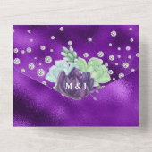 Succulente waterverf pauw kleuren chique bruiloft all in one uitnodiging (Achterkant)