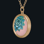 Succulente Waterverf Roze kant Goud Vergulden Ketting<br><div class="desc">Dit romantische ketting heeft een waterzucht op een vlakke roze achtergrond. Als je een bruiloft plant,  met succulenten in je boeketen,  dan zouden dit mooie bruidsmaïde kettingen zijn.</div>