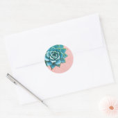 Succulente Waterverf Roze kant Ronde Sticker (Envelop)