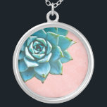 Succulente Waterverf Roze kant Zilver Vergulden Ketting<br><div class="desc">Dit romantische ketting heeft een waterzucht op een vlakke roze achtergrond. Als je een bruiloft plant,  met succulenten in je boeketen,  dan zouden dit mooie bruidsmaïde kettingen zijn.</div>