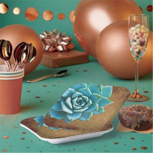 Succulente Waterverf Rustic Brown Papieren Bordje