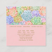 Succulente Waterverf van tuinbouwer Kleurrijk Past Vierkante Visitekaartje (Achterkant)