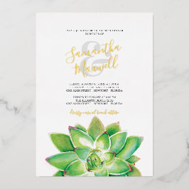 Succulente Waterverf Wedding Folie Folie Uitnodiging