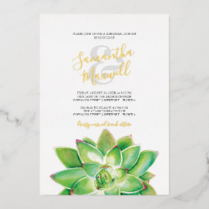 Succulente Waterverf Wedding Folie Folie Uitnodiging