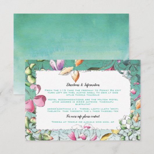 Succulente waterverf Wedding Info cards Informatiekaartje (Voorkant / Achterkant)
