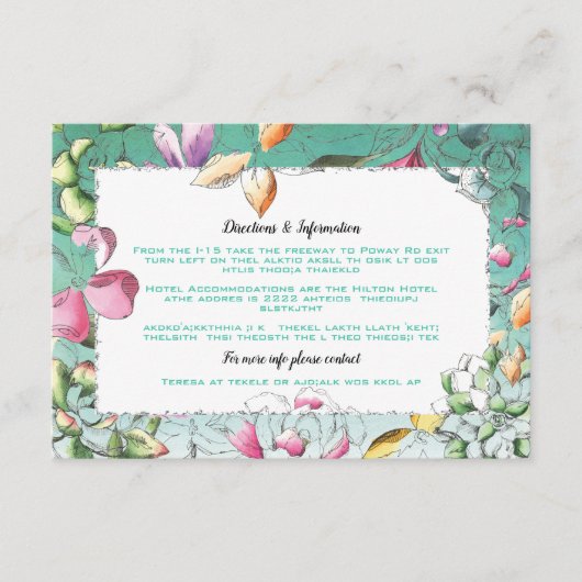 Succulente waterverf Wedding Info cards Informatiekaartje (Voorkant)