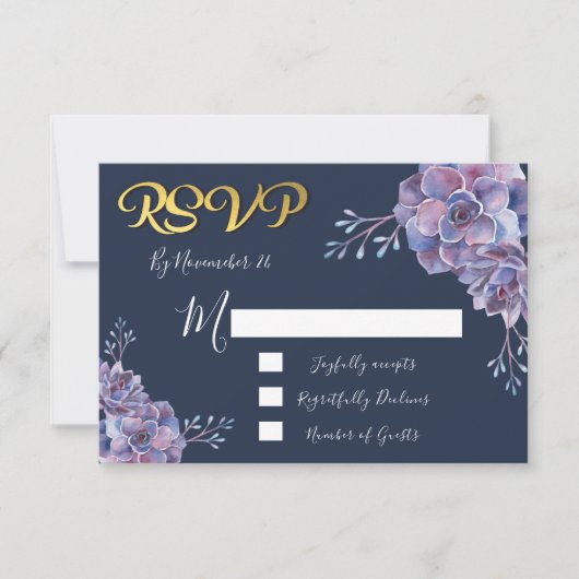 Succulente waterverf Wedding-reactiekaarten RSVP Kaartje (Voorkant)