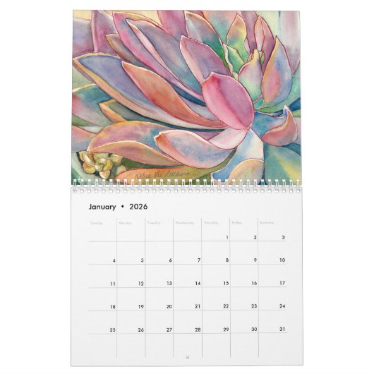 Succulente Waterverven 12 maanden Kalender (Jan 2026)