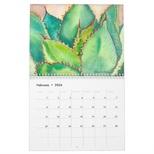 Succulente Waterverven 12 maanden Kalender (Feb 2026)