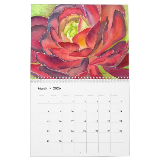 Succulente Waterverven 12 maanden Kalender (Mar 2026)