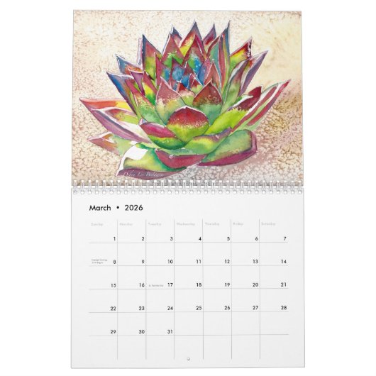 Succulente Waterverven 20XX Debra Lee Baldwin Kalender (Mar 2026)