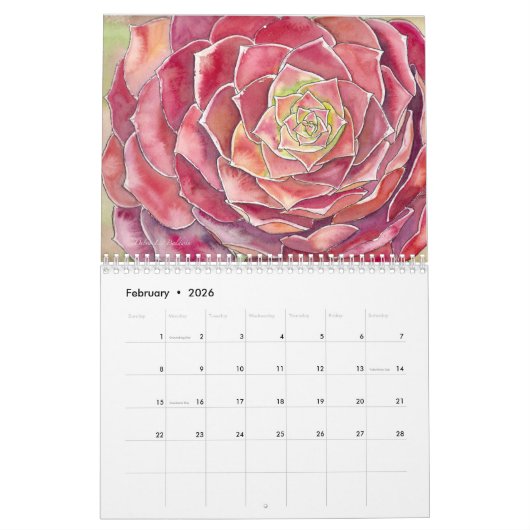 Succulente Waterverven 20XX van Debra Lee Baldwin Kalender (Feb 2026)