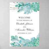 Succulente welkomstteken. Mint bruiloft floral Poster (Voorkant)
