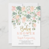 Succulenten, antraanfloreel baby shower meisje kaart (Voorkant)