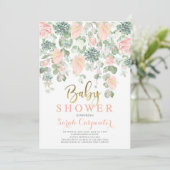 Succulenten, antraanfloreel baby shower meisje kaart (Staand voorkant)