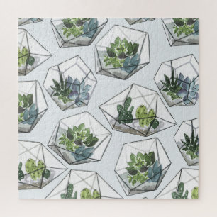 Succulenten Aquaria Waterverf Naadloos Patroon Legpuzzel