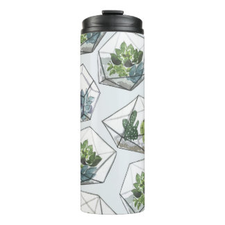 Succulenten Aquaria Waterverf Naadloos Patroon Thermosbeker