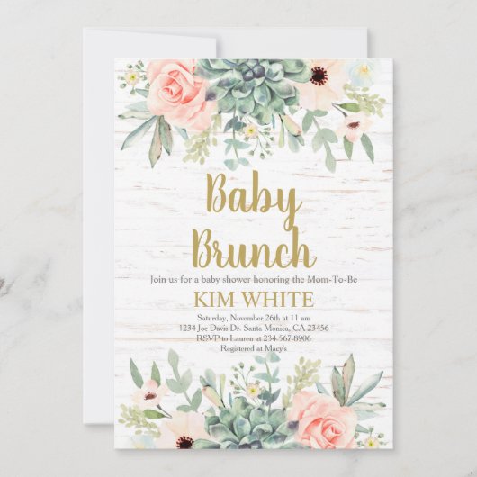 Succulenten Baby Brunch uitnodiging (Voorkant)