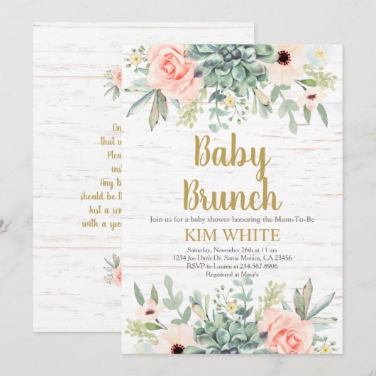 Succulenten Baby Brunch uitnodiging (Voorkant / Achterkant)