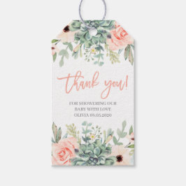 Succulenten baby shower meisje cadeaulabel