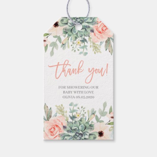 Succulenten baby shower meisje cadeaulabel (Voorkant)